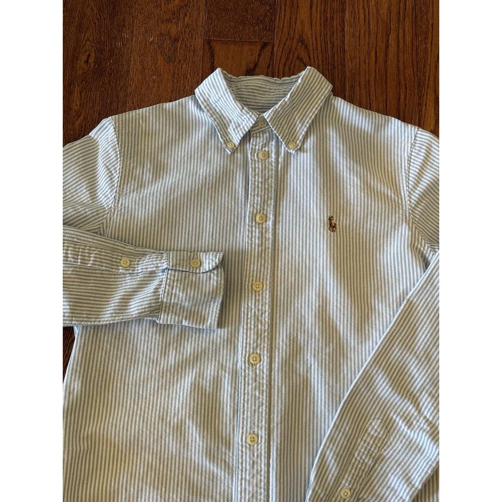 Lauren Ralph Lauren Blue and White Striped Button-Up Blouse - Picture 12 of 16